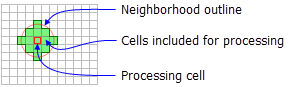 Processing cell with circle neighborhood Processing cell with circle neighborhood